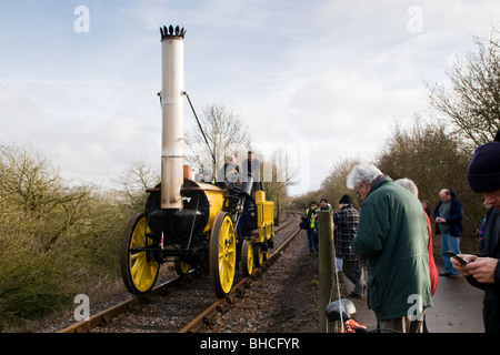 Voll funktionsfähige Replik von Stephensons Rocket getestet auf dem Avon Valley Railway bei Bitton, Bristol South Gloucestershire Stockfoto