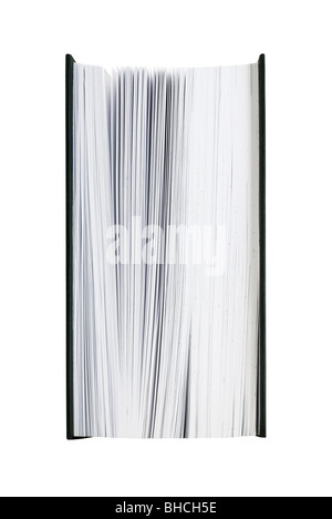Innenansicht eines dicken Buches isoliert auf weißem Hintergrund Stockfoto