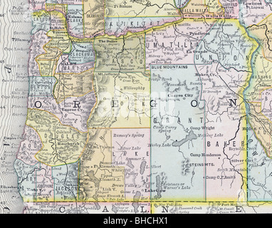 Original alte Karte von Oregon aus 1884 Geographie Lehrbuch Stockfoto