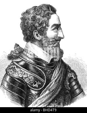 Heinrich IV., 13.12.1553 - 14.5.1610, König von Frankreich 27.2.1594 - 14.5.1610, Porträt, Holzgravur, 19. Jahrhundert, Stockfoto