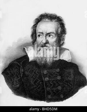 Galilei, Galileo, 15.2.1564 - 8.1.1642, italienischer Physiker, Porträt, Stahlstich, Jahrhundert, Artist's Urheberrecht nicht gelöscht werden Stockfoto