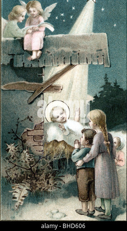 Weihnachten, Geburt Jesu, Postkarte, ca. 1900, Stockfoto