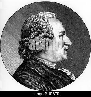 Diderot, Denis, 5.10.1713 - 31.7.1784, französischer Autor/Schriftsteller, Philosoph, Profil, Holzgravur, Stockfoto