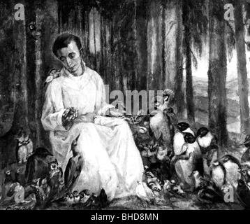 Franziskus von Assisi, Heiliger (geboren Giovanni Bernardone), ca. 1181 - 3.10. 1226, italienischer Prediger, Heiliger, halbe Länge, Gemälde von Caecilie Graf-Pfaff, Stockfoto