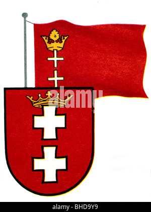 Heraldik, Wappen, Deutschland, Freie Stadt Danzig, Wappen und Flagge bis 1945, Stockfoto