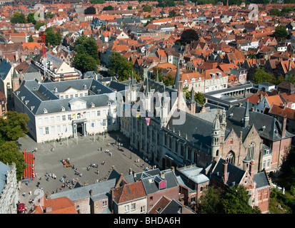 Blick auf die Dächer der Stadt vom Glockenturm, Brügge, Belgien Stockfoto