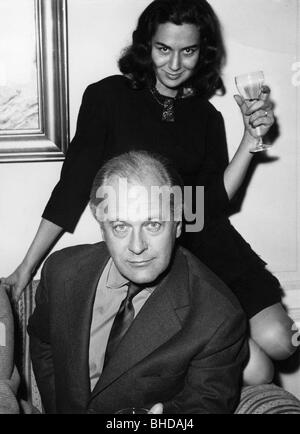 Juergens, Curd, 13.12.15 - 18.6.1982, deutscher Schauspieler, halbe Länge, mit seiner Frau Simone Bicheron, ca. 1960, Stockfoto