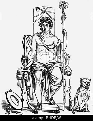 Dionysos (lat.: Bacchus), griechische weingottheit, halbe Länge, Zeichnung nach Wandgemälde in Pompeji, Stockfoto