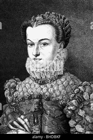 Elizabeth, 5.7.1554 - 22.1.1592, Königin von Frankreich 26.11.1570 - 30.5.1574, Porträt, Holzstich, 19. Jahrhundert, nach dem Lackieren von Francois Clouet, 1572, Artist's Urheberrecht nicht gelöscht werden Stockfoto