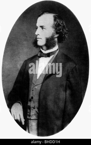 Kekule von Stradonitz, Friedrich August, 7.9.1826 - 13.7.1896, deutscher Chemiker, halbe Länge, Oval, nach der Malerei, Mitte des 19. Jahrhunderts, Stockfoto