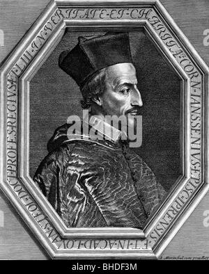 Jansen, Cornelis, 28.10.1585 - 6.5.1638, deutscher Theologe, Portrait, Gesicht, Rahmen, zeitgenössischer Kupferstich von Morin, Artist's Urheberrecht nicht gelöscht werden Stockfoto