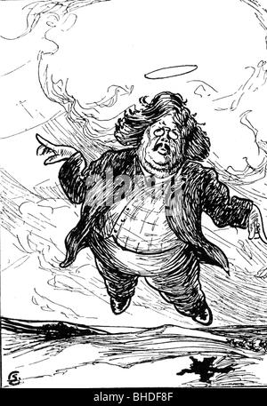 Chesterton, Gilbert Keith, 29.5.1874 - 14.6.1936, britischer Autor/Schriftsteller, voller Länge, als Heiliger fliegen, Karikatur von G. Cohen, 1912, Stockfoto