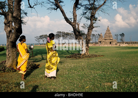 Shore Tempel in Mahabalipuram; Mamallapuram in der Nähe von Chennai, Tamil Nadu. UNESCO Weltkulturerbe. Stockfoto