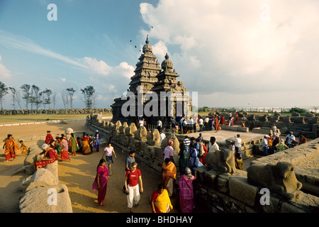 Shore Tempel in Mahabalipuram; Mamallapuram in der Nähe von Chennai, Tamil Nadu. UNESCO Weltkulturerbe. Stockfoto