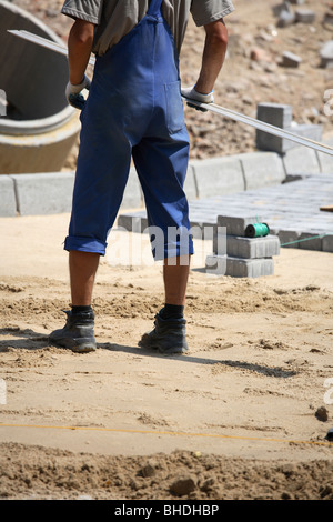Arbeiter auf einer Baustelle, Poznan, Polen Stockfoto