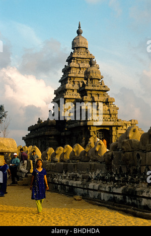 Shore Tempel in Mahabalipuram; Mamallapuram in der Nähe von Chennai, Tamil Nadu. UNESCO Weltkulturerbe. Stockfoto