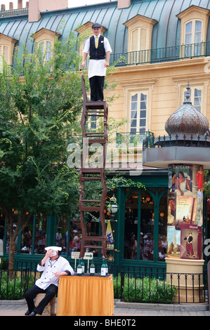 Straßenkünstler in Walt Disney World Florida FL Epcot park Orlando Stockfoto