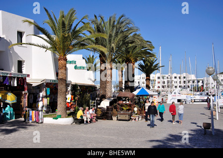 Geschäfte am Kai, Port El Kantaoui Marina, Port El Kantaoui, Gouvernorat Sousse, Tunesien Stockfoto