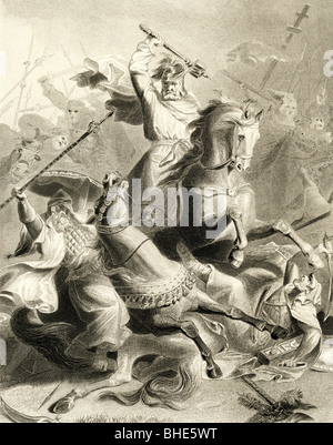 Charles Martel ("der Hammer"), ca. 689 - 22.10.741, fränkischer Bürgermeister des Hauses, der die Araber in der Schlacht von Tours, 732, Stahlgravur von T. Heawood, 19. Jahrhundert, besiegte, Stockfoto