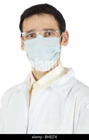 Porträt eines Mannes - ein Arzt in einem weißen Kittel und Maske Stockfoto