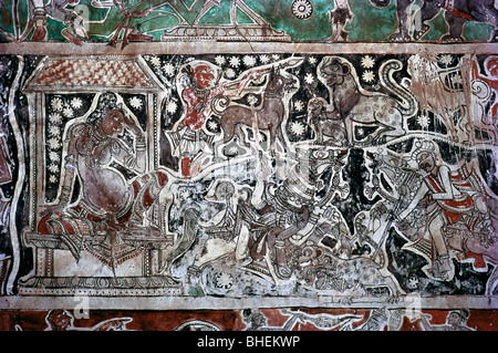 17. Jahrhundert Wandmalereien an den Wänden in Tiruppudaimarudur Siva Tempel in der Nähe von Tirunelveli, Tamil Nadu. Stockfoto