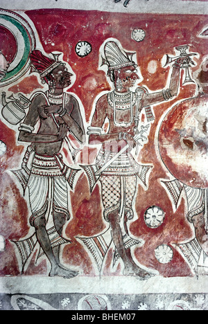 17. Jahrhundert Wandmalereien an den Wänden in Tiruppudaimarudur Siva Tempel in der Nähe von Tirunelveli, Tamil Nadu. Stockfoto