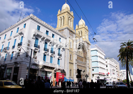 Cathedrale de St. Vincente de Paul, Avenue Habib Bourguiba, Tunis, Tunis, Gouvernement, Tunesien Stockfoto