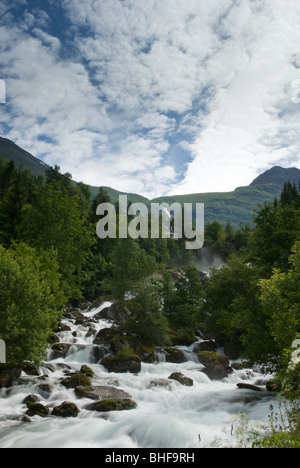 Ein Wasserfall in Geiranger, Norwegen Stockfoto