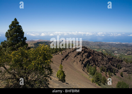 Caldera Pinos de Galdar, Vulkanlandschaft unter blauem Himmel, Parque Natural de Cumbres, Paisaje Protejido de Las Cumbres, Gran Ca Stockfoto