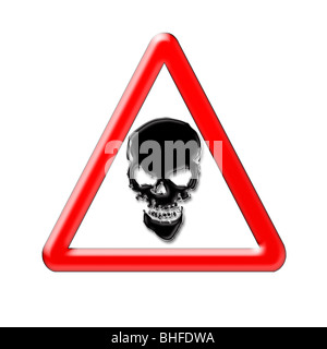 Warnung Scull! Grafische Darstellung mit Warnung Straßenschild mit einer Silhouette eines Schädels Stockfoto