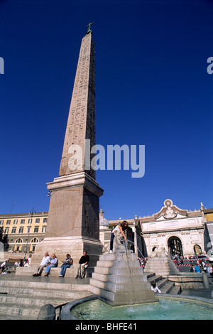 Italien, Rom, Piazza del Popolo, Obelisco Flaminio, ägyptischer Obelisk Stockfoto