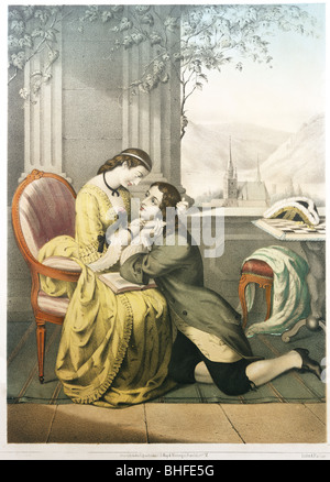 Menschen, Paare, Liebhaber, "Checkmate", Farblithograph, herausgegeben von E. G. May, Frankfurt am Main, ca. 1860, Privatsammlung, Stockfoto