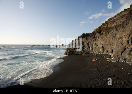 Coastal Landschaft mit Strand, Playa de Zamora, Westküste, in der Nähe von Las Indias, UNESCO-Biosphärenreservat, Atlantik, Meer, La Pa Stockfoto