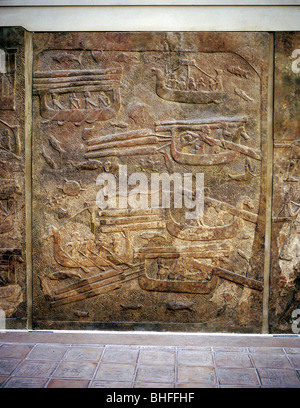 Assyrischen Relief zeigt den Transport von Holz aus Libanon durch Wasser, Khorsabad, c 8 centBC. Artist: Unbekannt Stockfoto