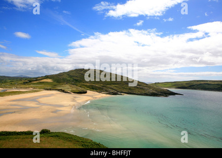 Zeigen Sie am Sandstrand unter wolkenverhangenen Himmel, Barleycove Strand, Südwestküste Mizen Head Peninsula, County Cork an, Irland, Europa Stockfoto