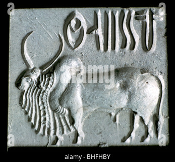 Steatit Dichtung mit Humped Stier, Indus Valley, Mohenjo-Daro, 2500 - 2000 v. Chr.. Artist: Unbekannt Stockfoto