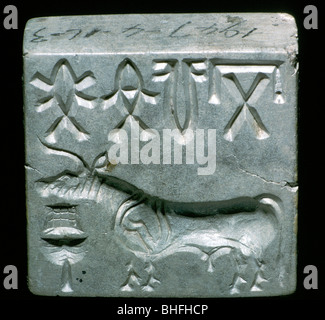 Steatit Dichtung mit Stier, Indus Valley, Mohenjo-Daro, 2500 - 2000 v. Chr.. Artist: Unbekannt Stockfoto