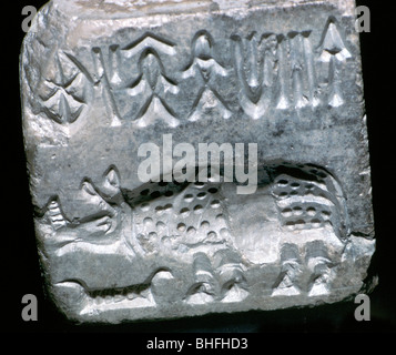 Steatit Dichtung mit Rhinoceros, Indus Valley, Mohenjo-Daro, 2500 - 2000 v. Chr.. Artist: Unbekannt Stockfoto