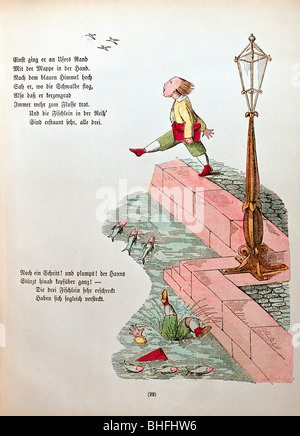 Literatur, 'Der Struwwelpeter', 'Die Geschichte vom Hans Guck-in-die-Luft' (Die Geschichte von Hans Look-in-the-Air), Illustration von Heinrich Hoffmann, Jubiläumsausgabe, Frankfurt, 1876, Stockfoto