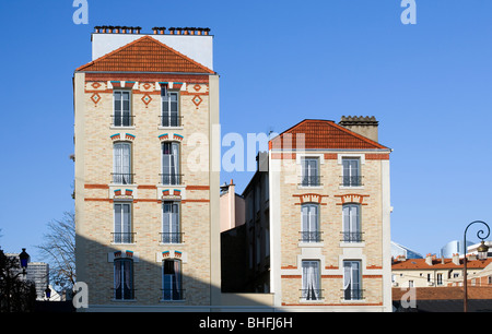 Trompe oeil lackierten mock Gebäude Fassade, Puteaux. In der Nähe von Paris, Frankreich, Europa Stockfoto