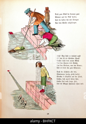 Literatur, 'Der Struwwelpeter', 'Die Geschichte vom Hans Guck-in-die-Luft' (Die Geschichte von Hans Look-in-the-Air), Illustration von Heinrich Hoffmann, Jubiläumsausgabe, Frankfurt, 1876, Stockfoto