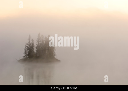 Morgen Nebel über Kenny Lake, Lake Superior Provincial Park, Ontario, Kanada Stockfoto