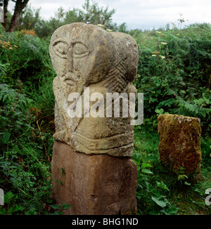 Heidnischen keltischen Stein Janus-Kopf Abbildung, Boa Island, Co Fermanagh, Irland. Artist: Unbekannt Stockfoto