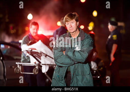 Rettungssanitäter am Unfallort Stockfoto