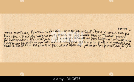 Handschrift-Stichprobe von Birgitta Birgersdotter, Heiligen Birgitta oder Bridget von Schweden Stockfoto