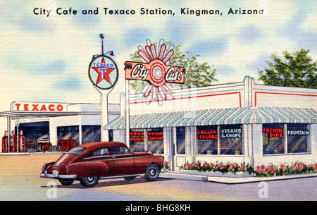 City Cafe und Texaco Tankstelle, Kingman, Arizona, USA, 1951. Artist: Unbekannt Stockfoto