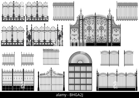 Schwarz / weiß schmiedeeiserne Tore und Zäune Stockfoto