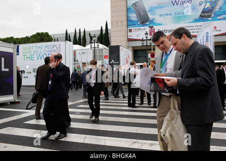 Der Mobile World Congress 2010 vereint die neuesten Entwicklungen im Mobilfunk-Branche. Stockfoto