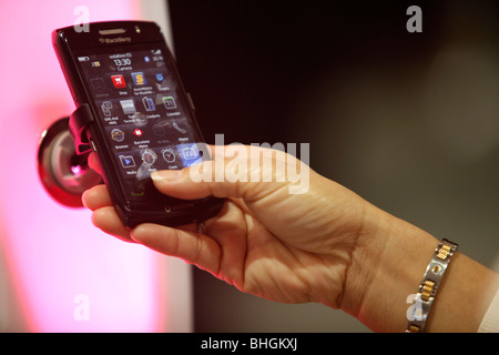 Der Mobile World Congress 2010 vereint die neuesten Entwicklungen im Mobilfunk-Branche. Stockfoto