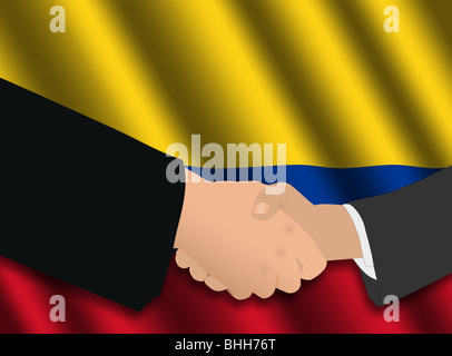 Business Handshake über kolumbianische Flagge Abbildung Stockfoto